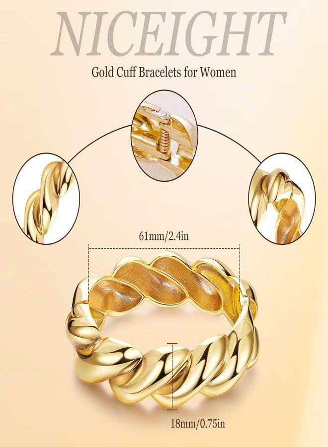 NICEIGHT 18K Gold Plated Chunky Bangle Bracelets for Women - Wide Cuff Bangle Bracelet Hammered Minimalist Thick Gold Wrist Wrap Bracelets - Image 4